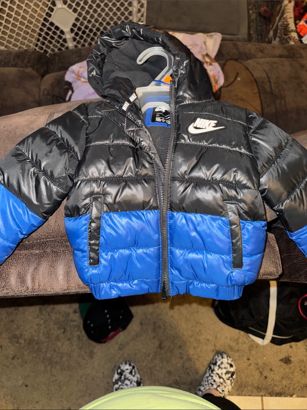 Nike Black and Royal Blue Boys Puffer Jacket with Hood